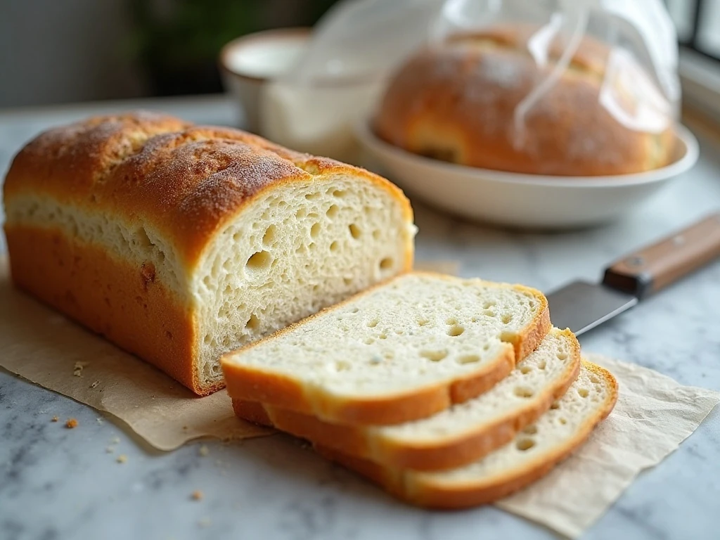 Sliced poppy seed bread prepared for storage