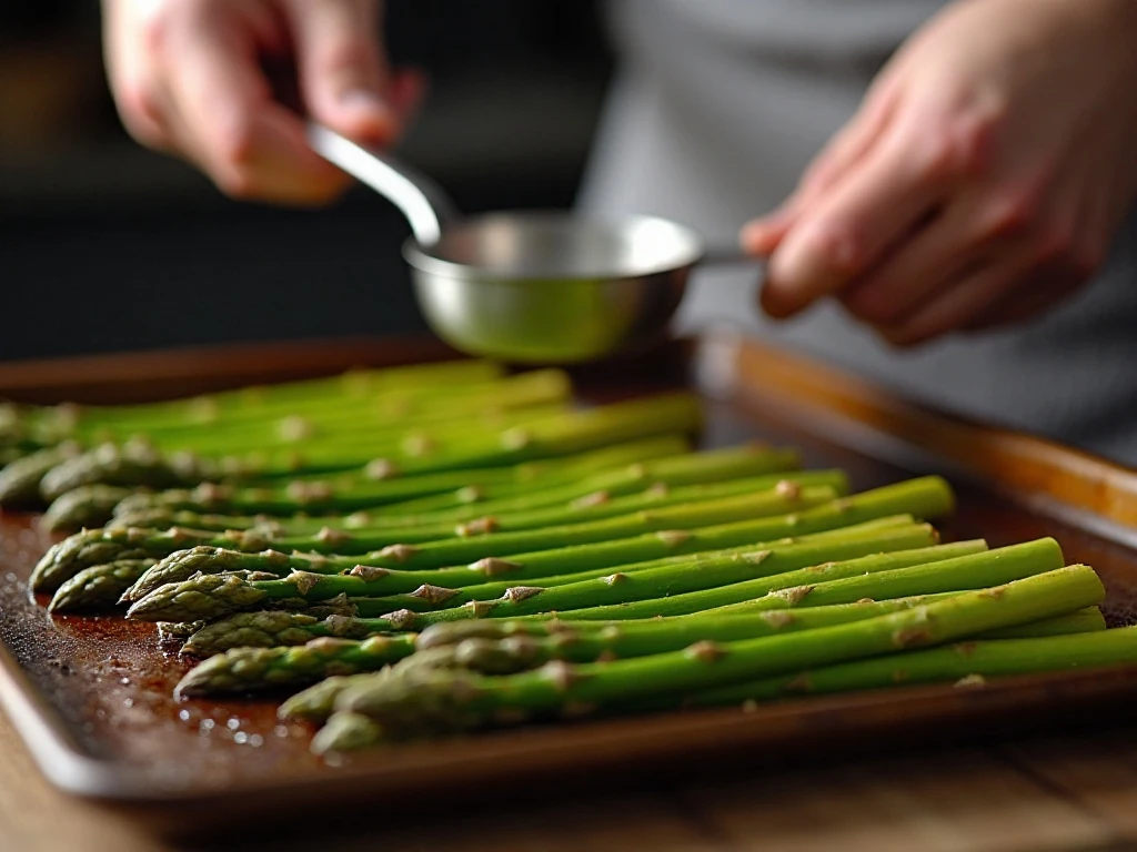 Asparagus spaced on a pan for even browning
