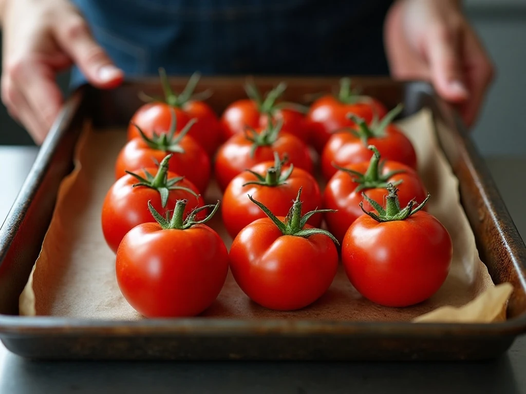 Whole tomatoes spaced apart for individual freezing