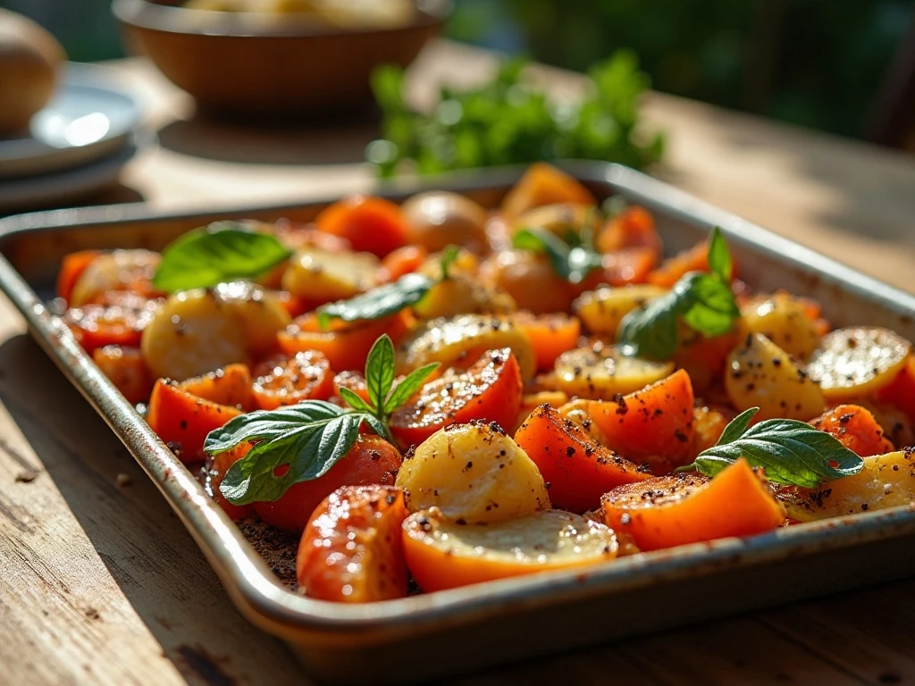 Colorful summer sheet-pan dinner ready to serve