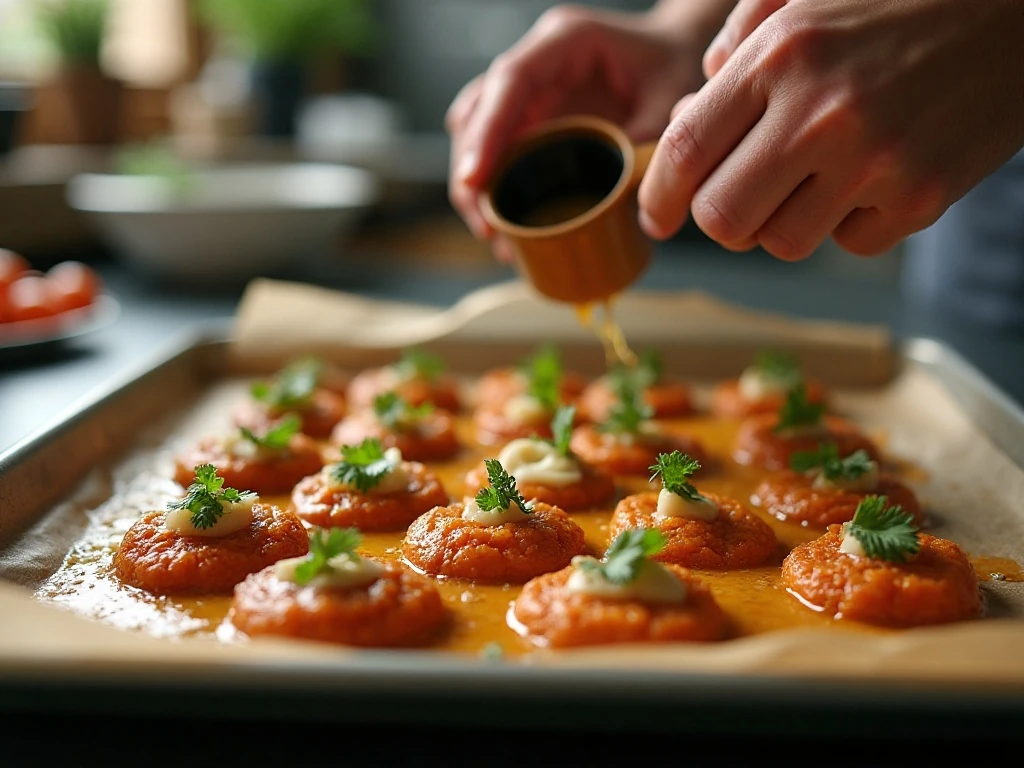 Ingredients being arranged on a sheet pan before roasting
