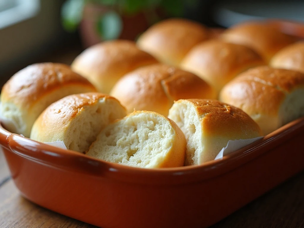 Soft buttery homemade dinner rolls arranged in a serving basket