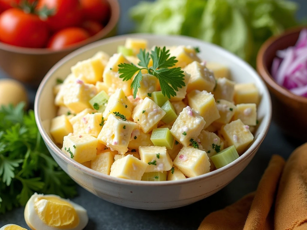 Creamy classic potato salad ready for a picnic