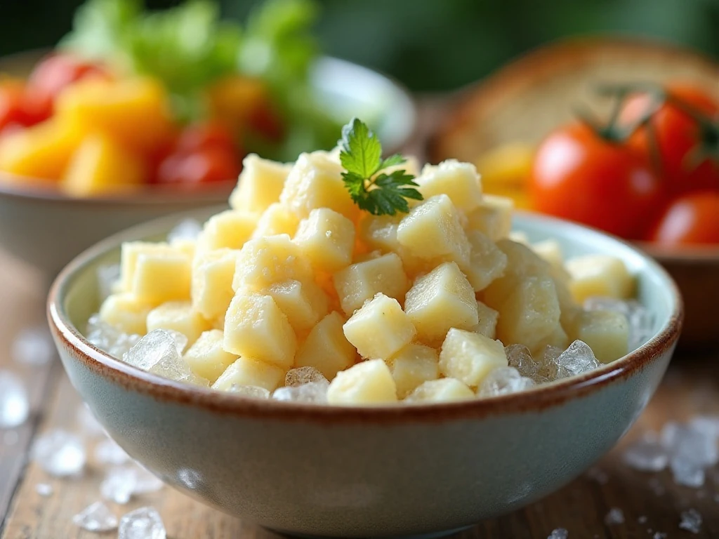 Chilled potato salad kept cold for serving