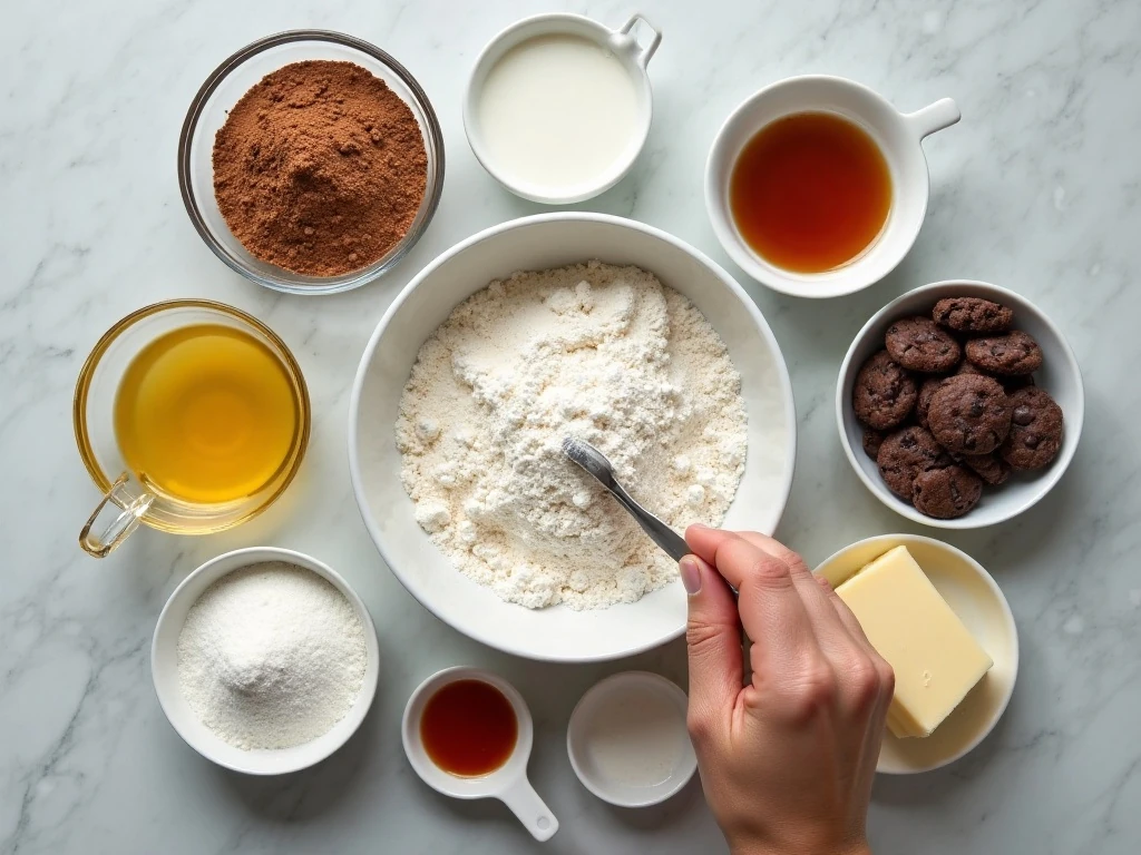 Ingredients for chocolate Thin Mint cupcakes and mint buttercream