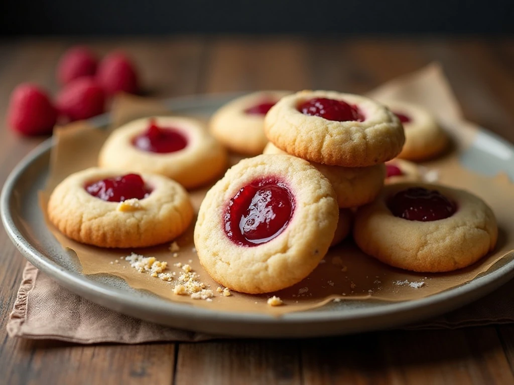 Buttery classic thumbprint cookies filled with raspberry jam