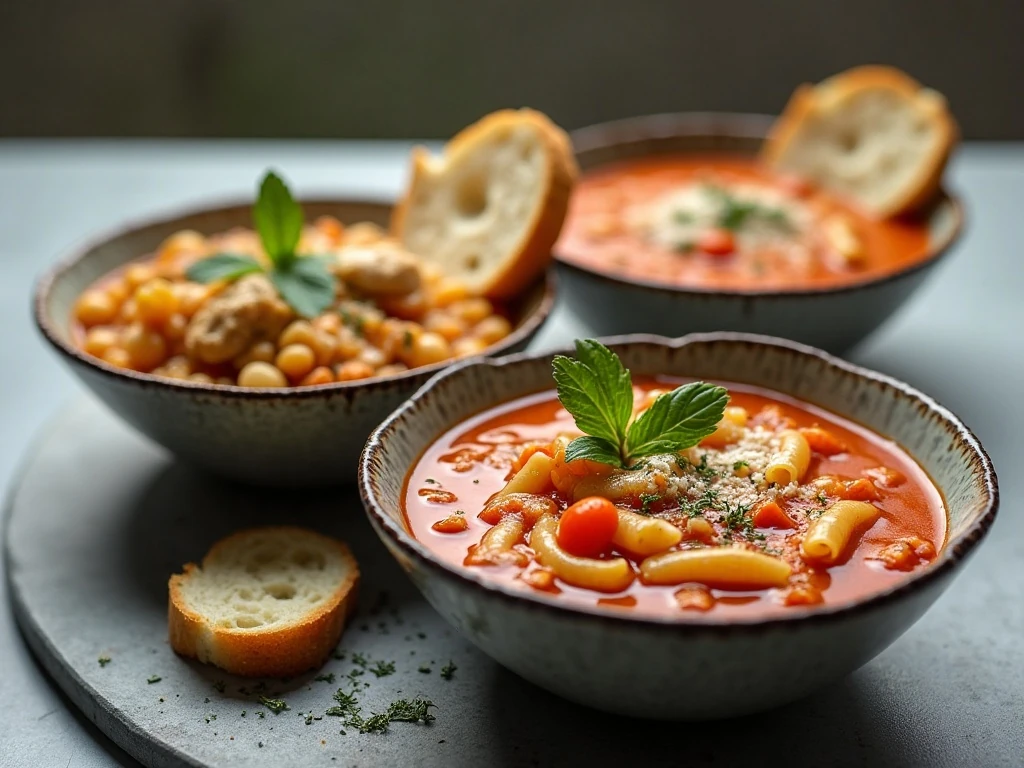 Three customizable refrigerator soup variations served for dinner