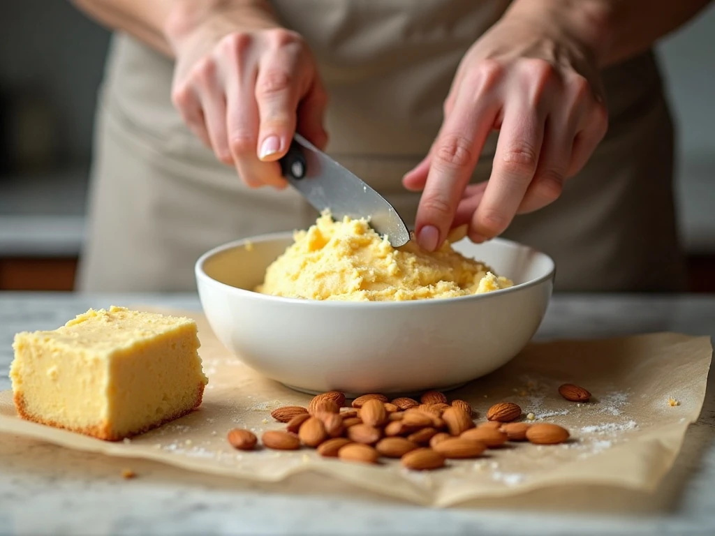 Finely chopping toasted almonds for Russian tea cakes