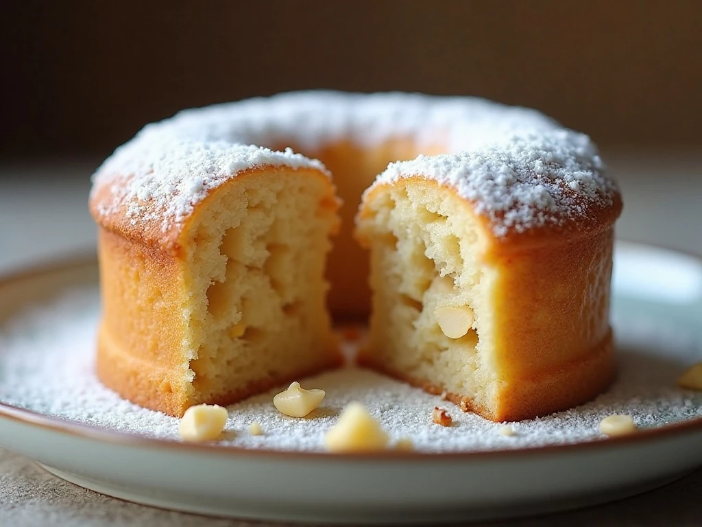 Close-up of the tender almond crumb inside a snowball cookie