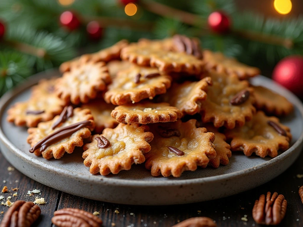 Pieces of homemade Christmas Crack toffee cracker candy on a festive platter