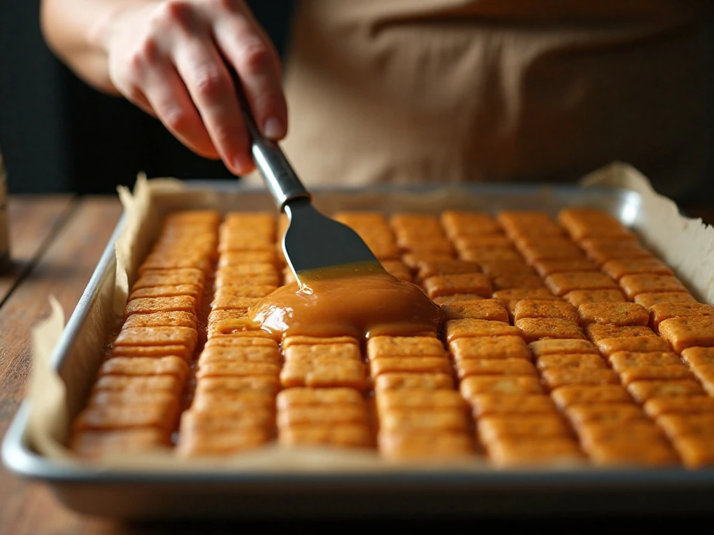 Hot brown sugar toffee spread over saltine crackers for Christmas Crack