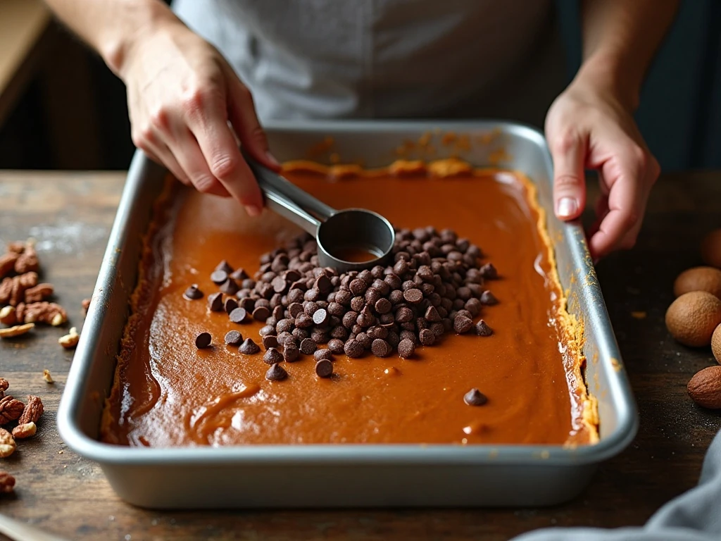 Semisweet chocolate melting over baked toffee cracker candy