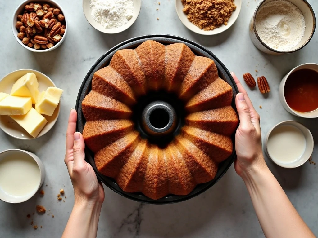 Ingredients for toffee pecan caramel pound cake