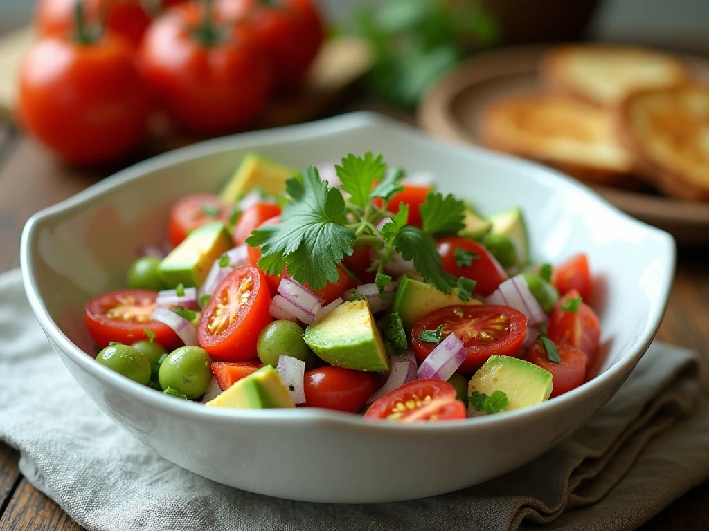Fresh tomato avocado salad served as a colorful side dish