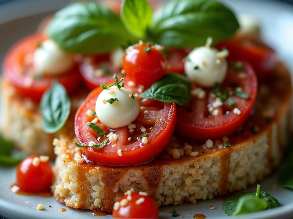 Tomato bruschetta quinoa with basil, mozzarella, Parmesan, and balsamic