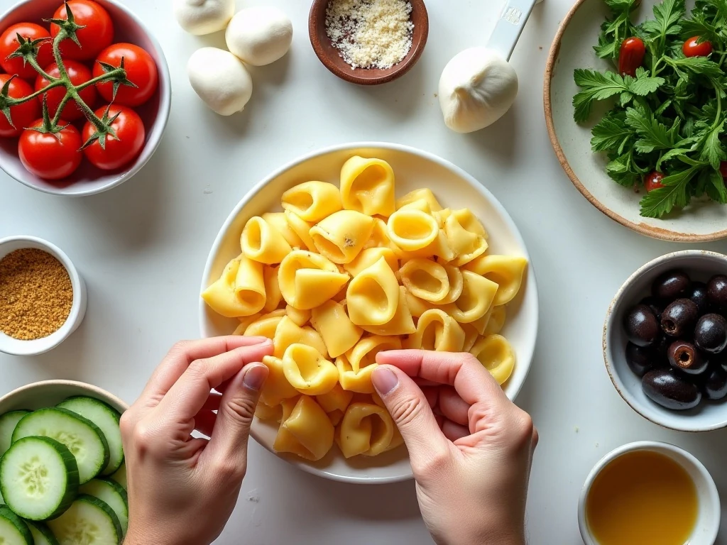 Ingredients for easy tortellini salad