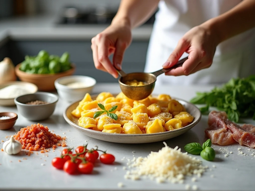 Ingredients for tortellini with tomato pancetta sauce