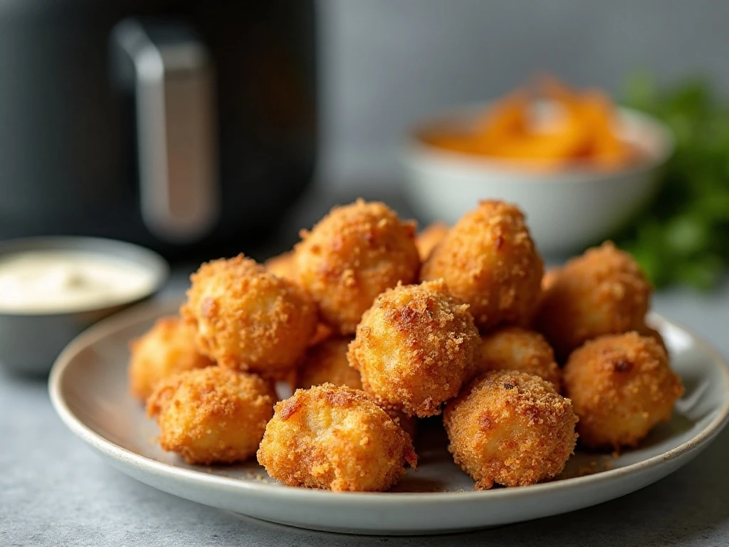 Crispy reheated tortilla chip chicken bites ready to serve