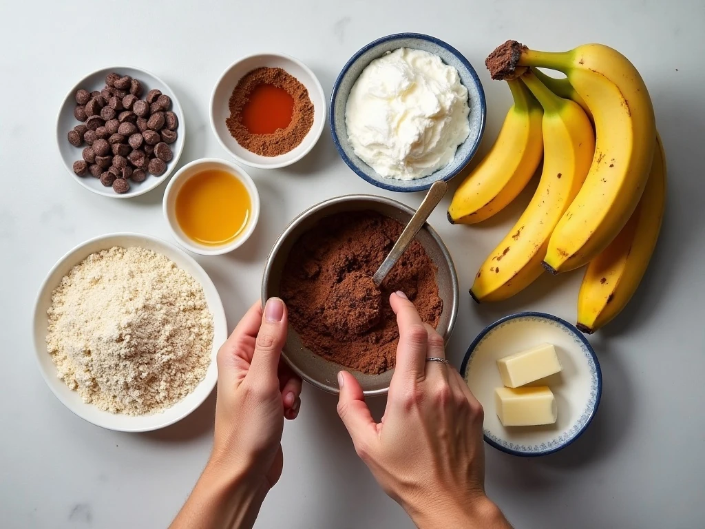 Ingredients for ultimate triple chocolate banana bread