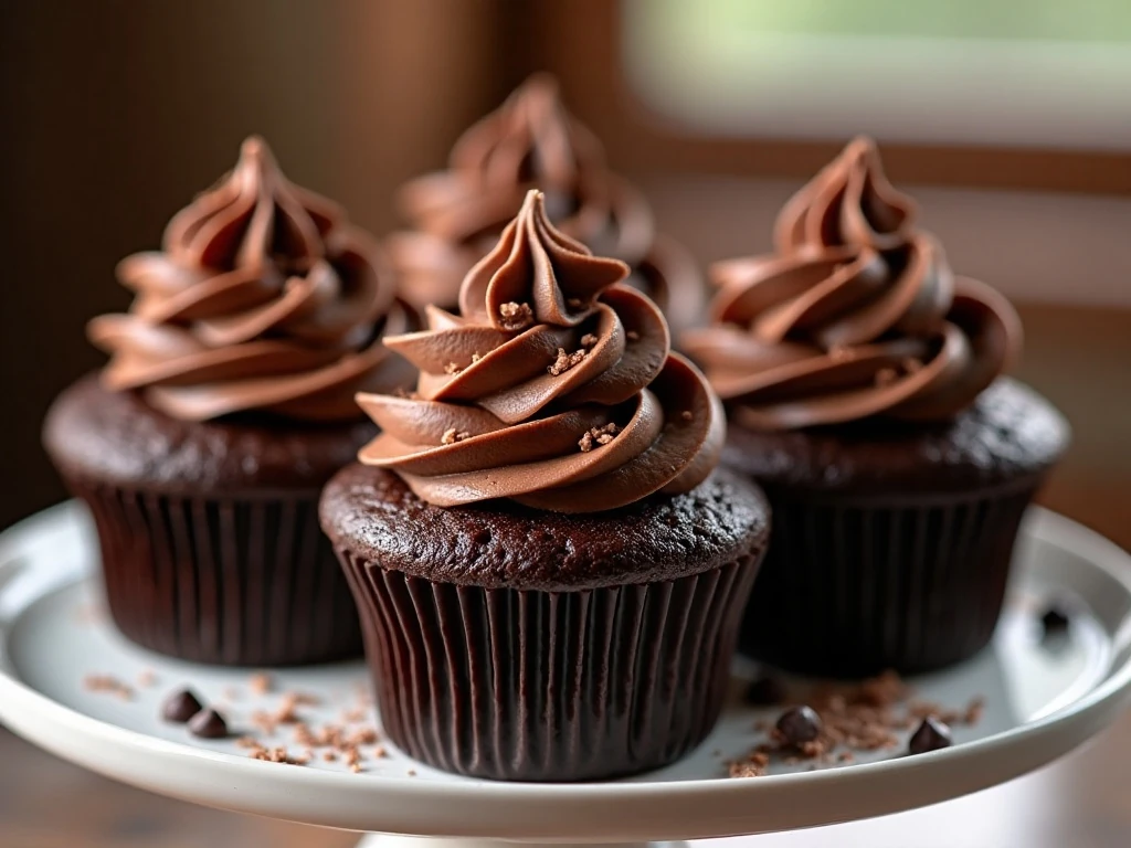 Finished triple chocolate cupcakes with chocolate buttercream