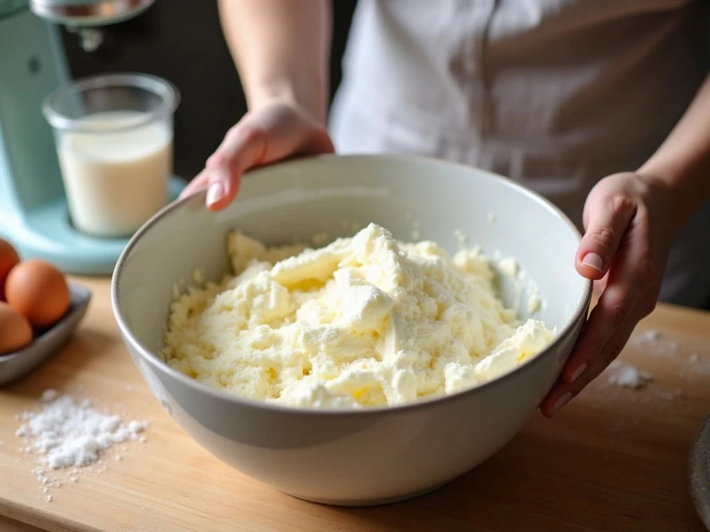 Fluffy creamed butter and sugar for a tender coconut pound cake