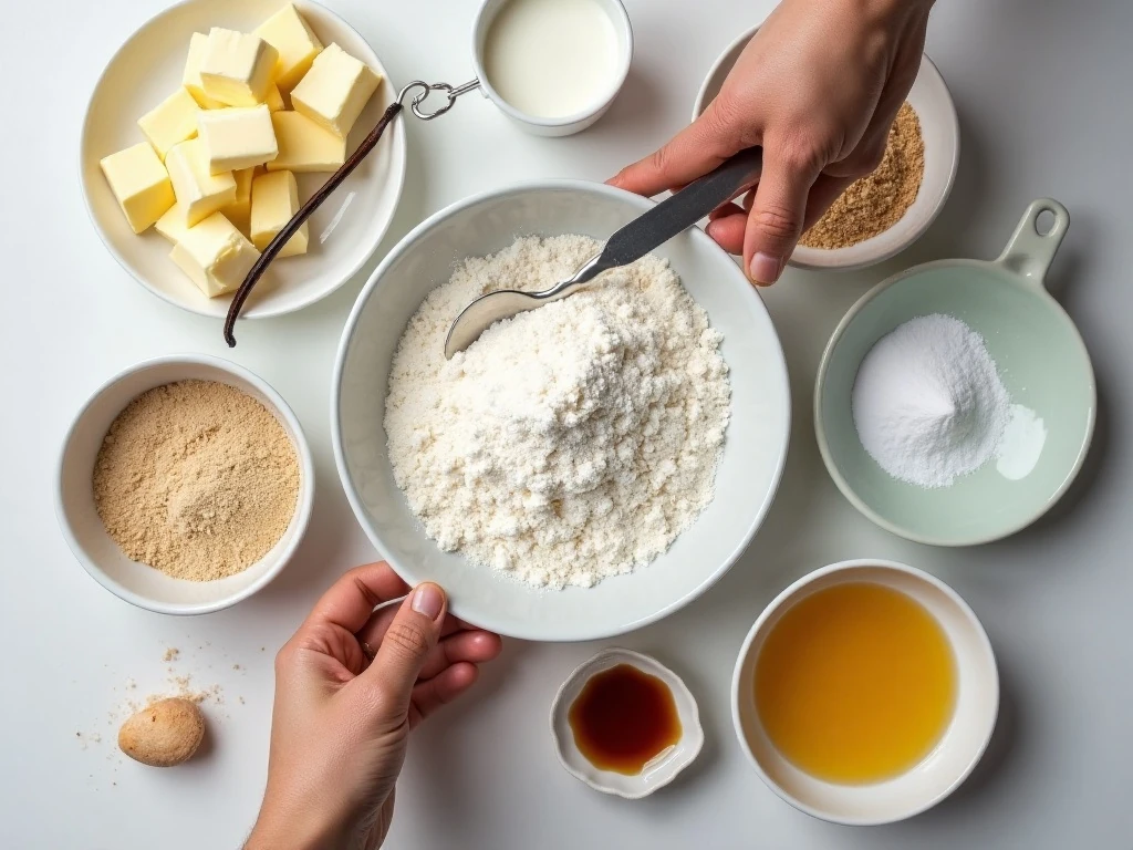 Ingredients for triple vanilla pound cake and vanilla glaze