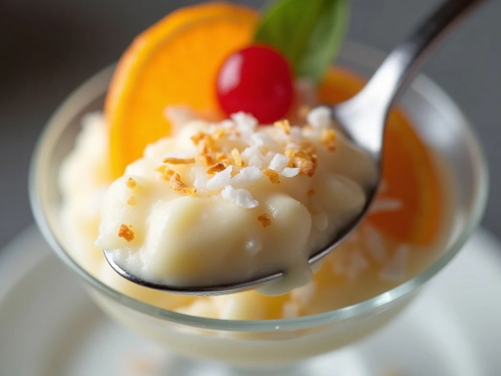 Tropical cheesecake salad served in a dessert cup