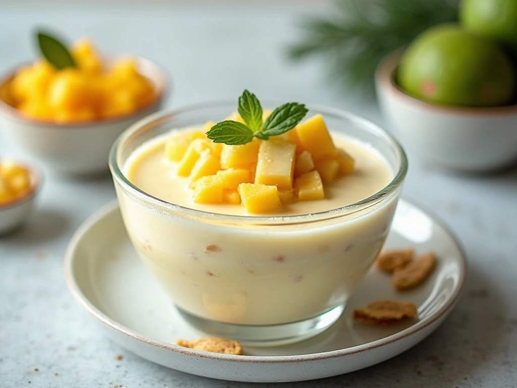 Chilled tropical cheesecake salad ready to serve