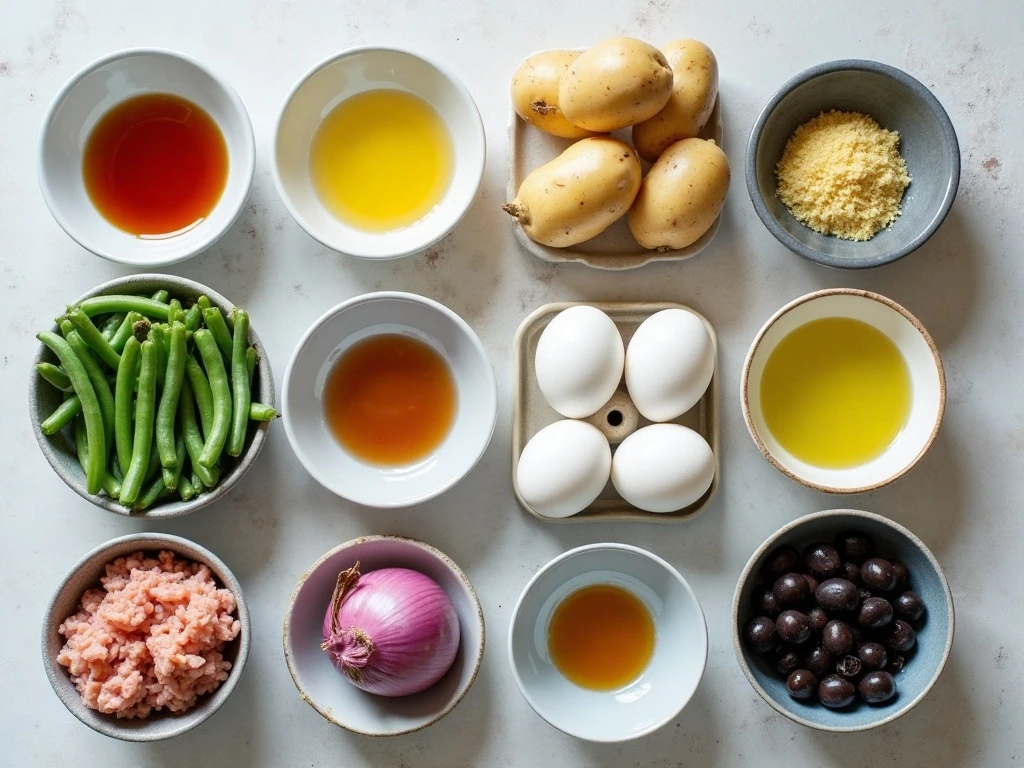Ingredients for tuna, green bean and potato salad