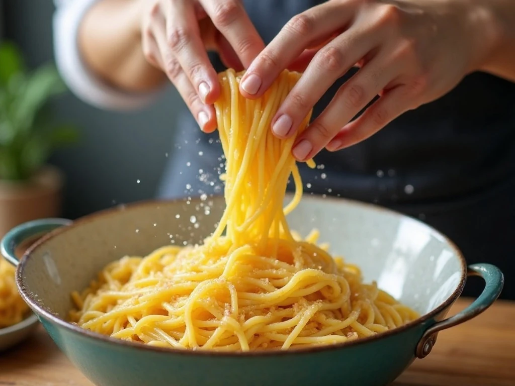 Draining and cooling al dente pasta for tuna pasta salad