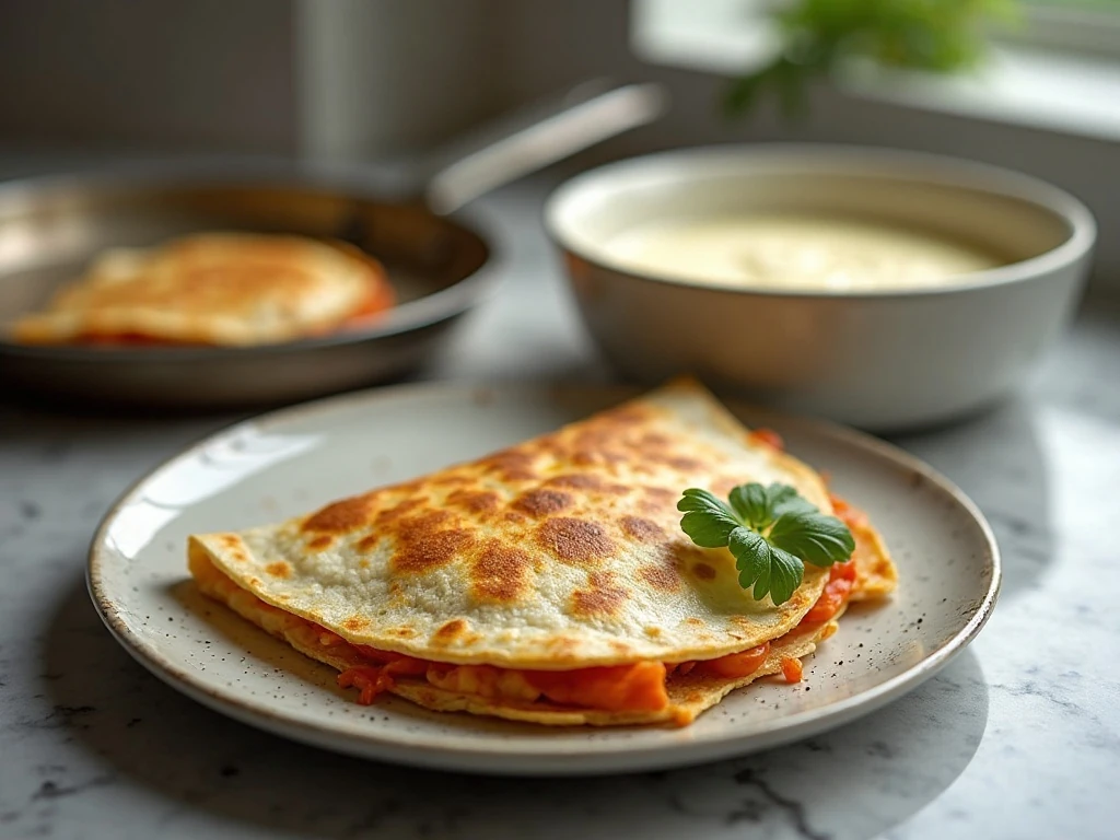Reheated turkey broccoli Alfredo quesadillas ready to serve