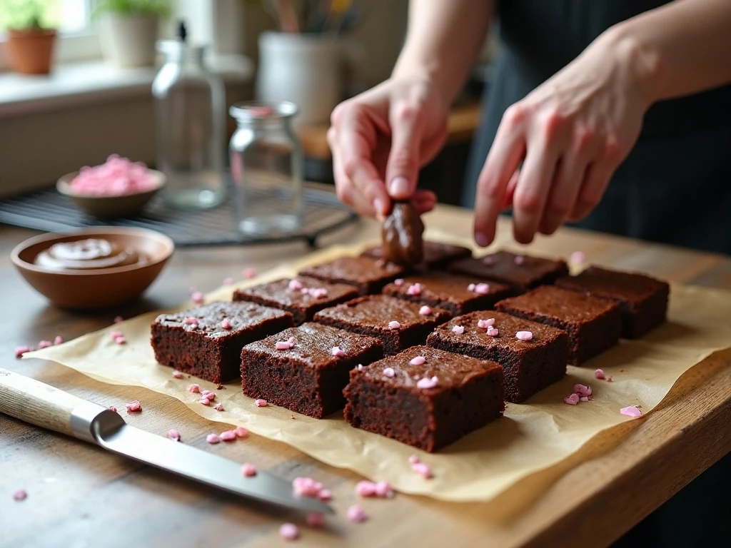 Fudgy brownie squares cooling before Thanksgiving decoration
