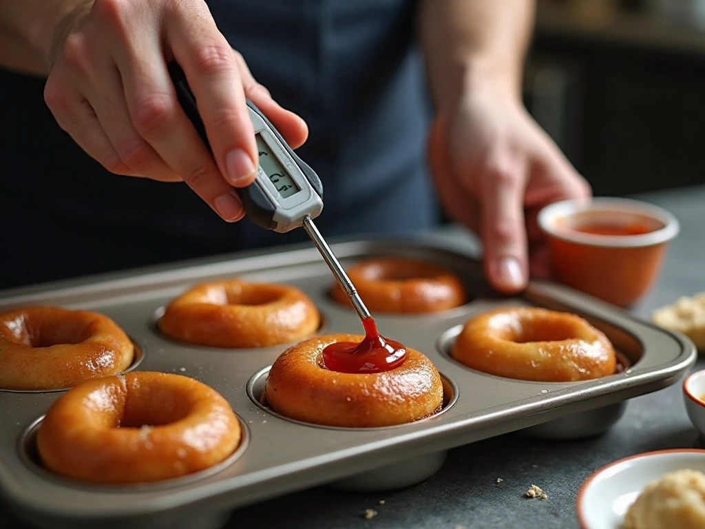 Checking the internal temperature of a turkey donut