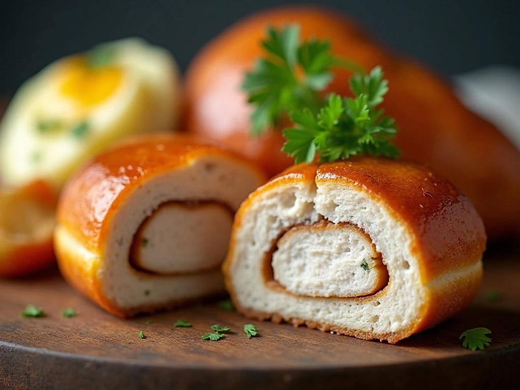 Tender glazed turkey donut served with vegetables