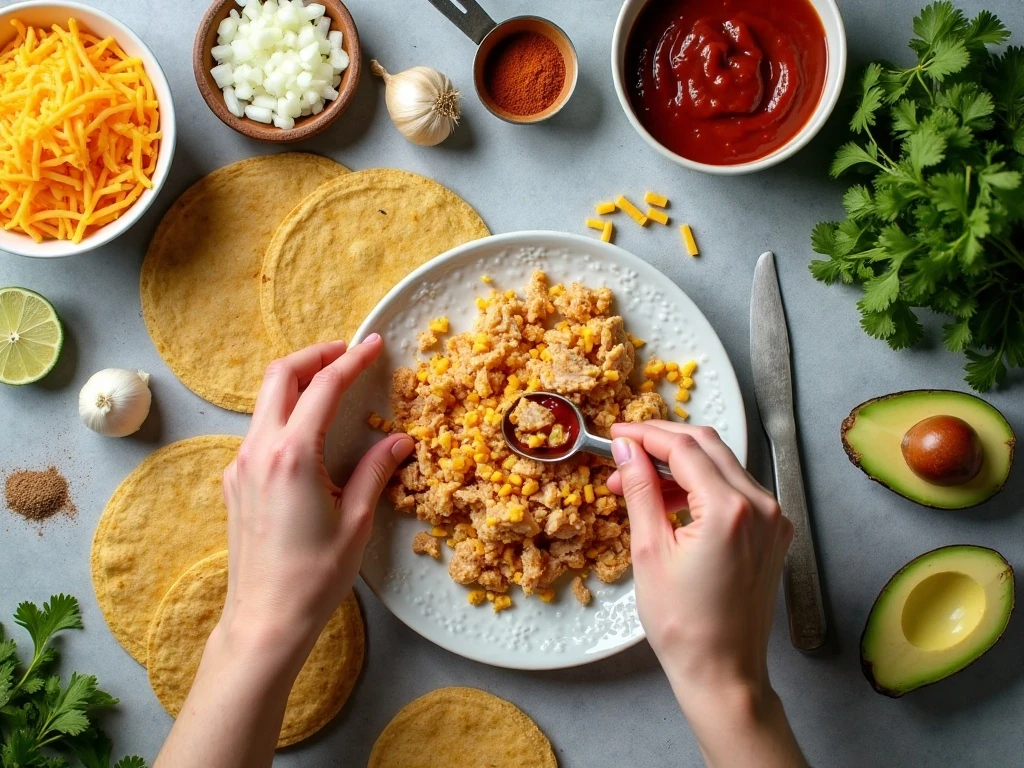 Ingredients for easy leftover turkey enchiladas arranged for cooking