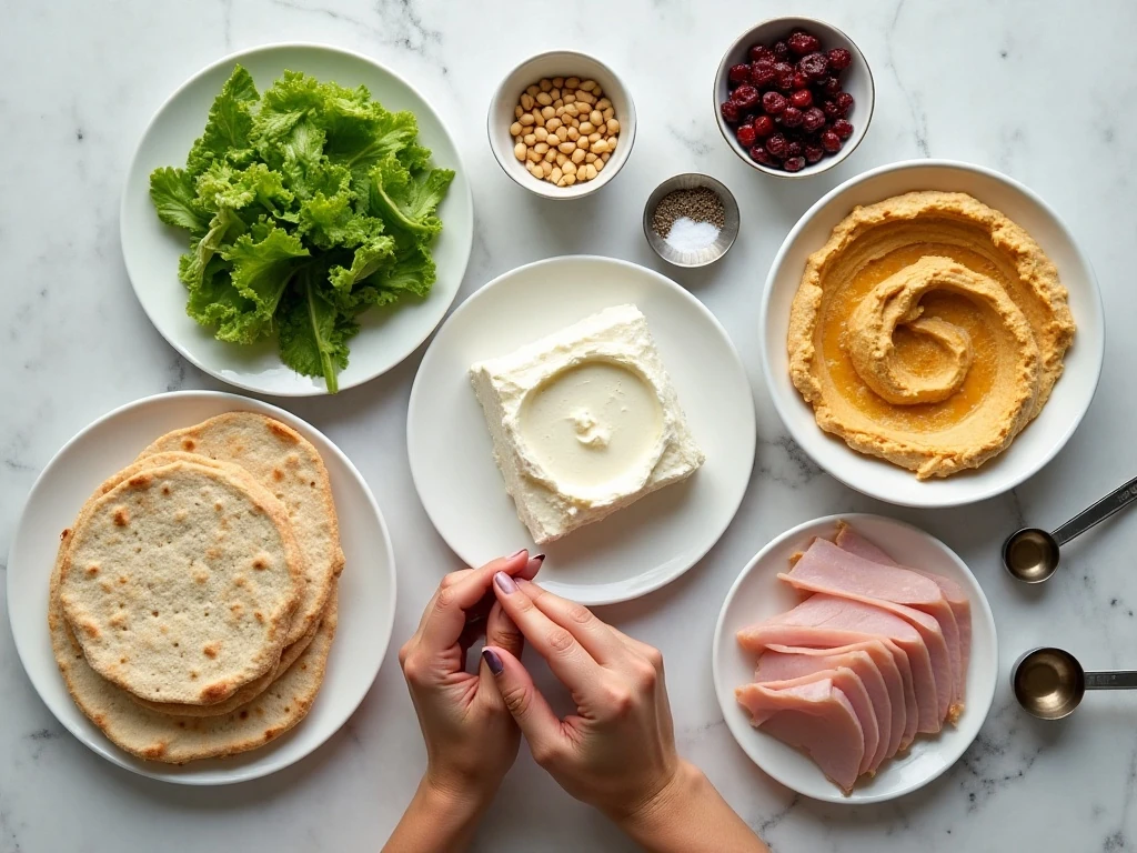 Ingredients for turkey hummus pinwheel appetizers