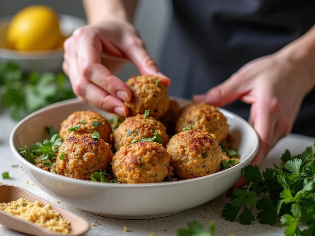 Shaping turkey meatballs before cooking