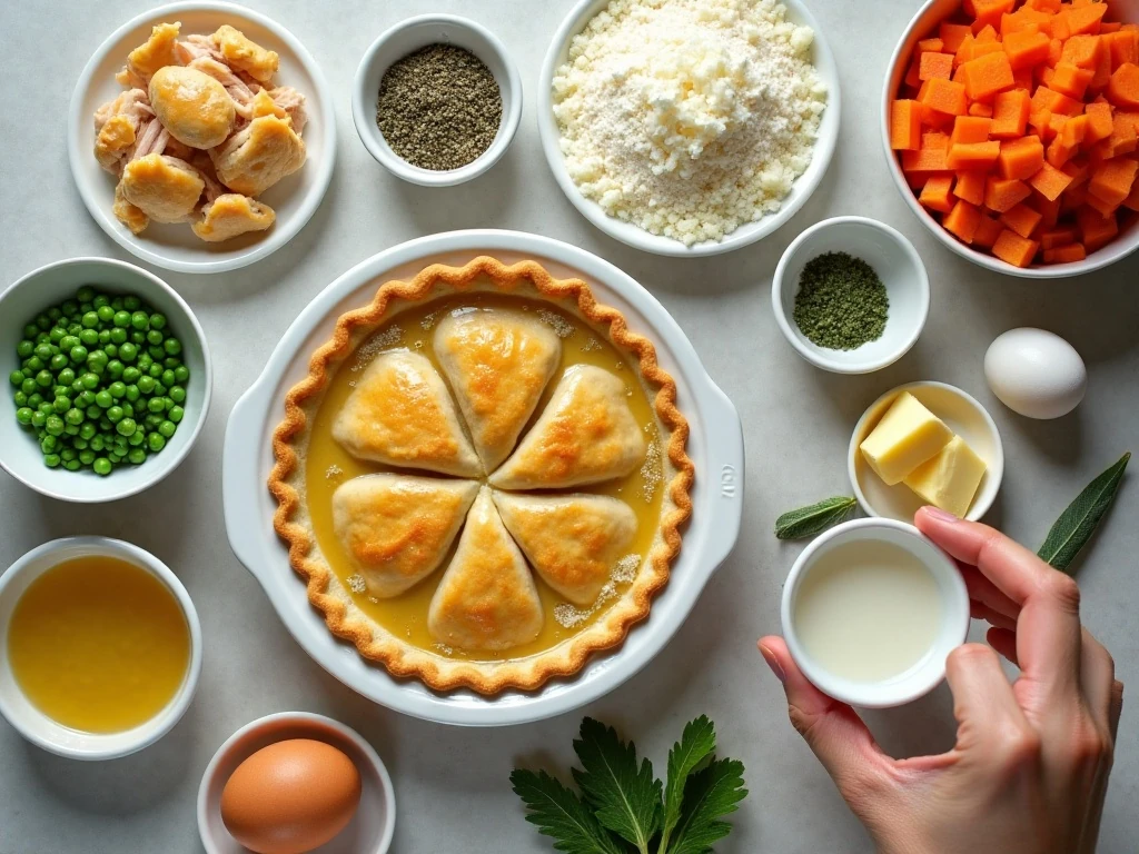 Ingredients arranged for homemade turkey pot pie