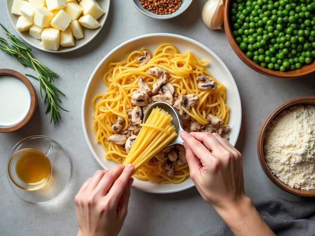 Ingredients for easy leftover turkey tetrazzini