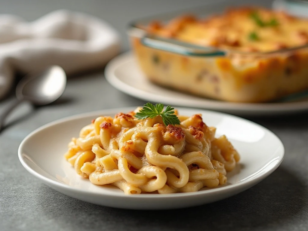 A stored and reheated portion of leftover turkey tetrazzini