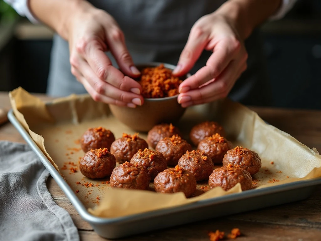Shaping small oval Turkish meatballs before pan-frying