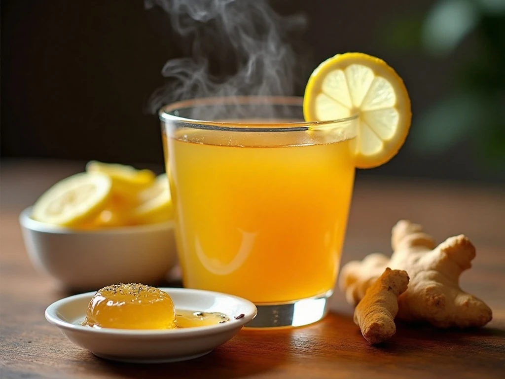 Hot turmeric and ginger tea garnished with lemon
