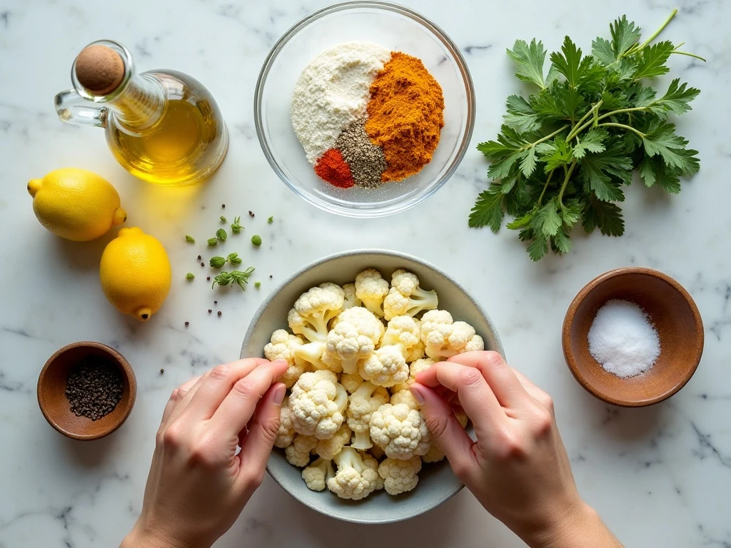Ingredients for turmeric cumin roasted cauliflower bites