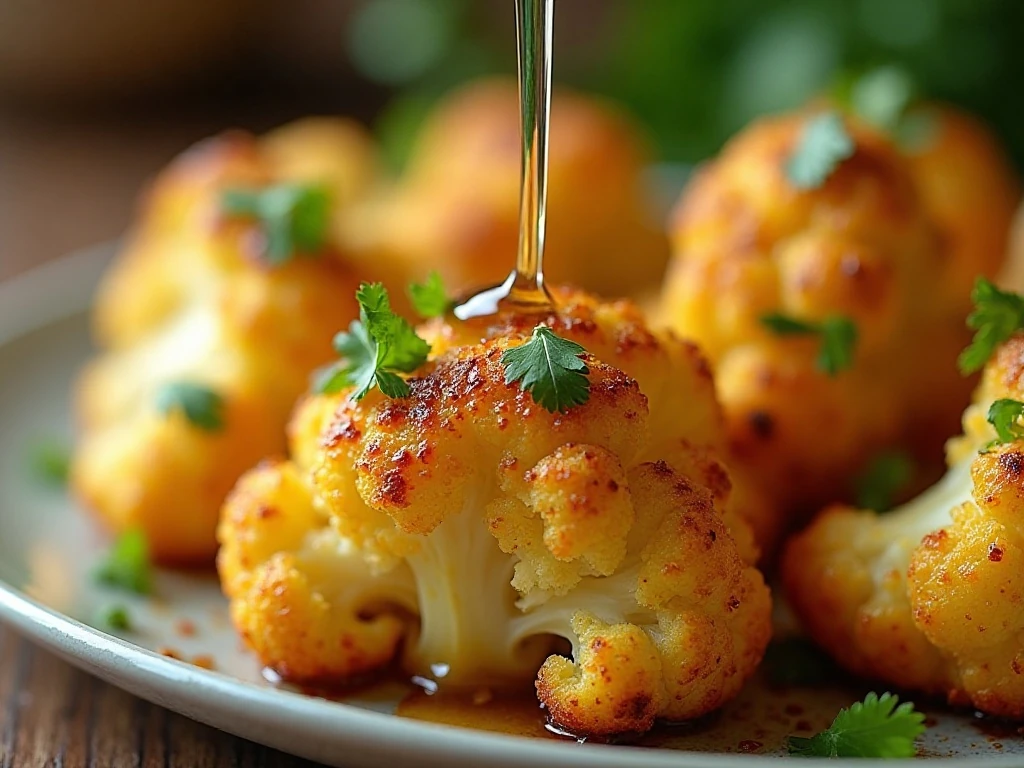 Roasted cauliflower bites finished with lemon juice and fresh herbs