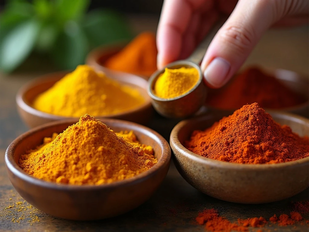 Curry powder, ginger, cumin, paprika, mustard powder, and saffron substitutes