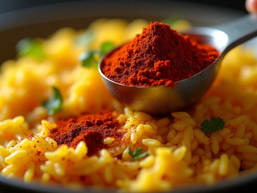 Close-up of measured spices and saffron for turmeric substitution tips