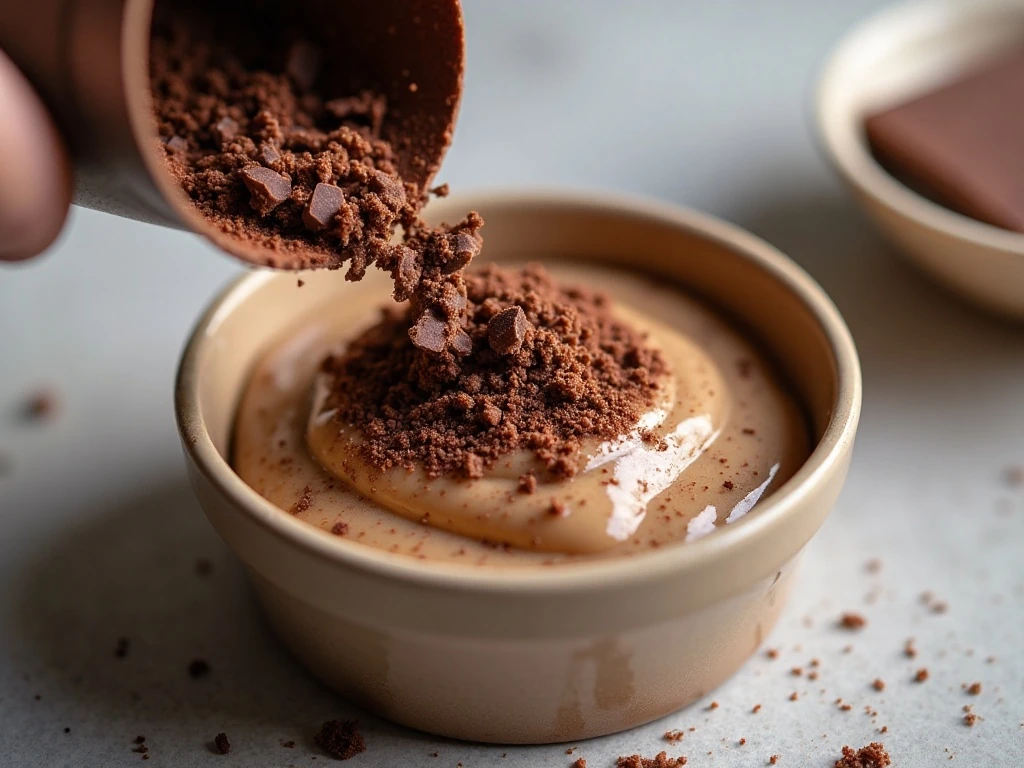 Finely grated chocolate flakes prepared for Tweed Cake batter