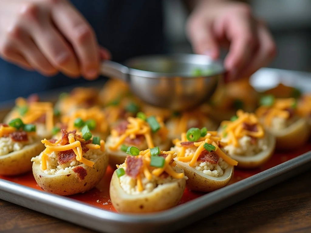 Stuffed potato shells ready for their second bake