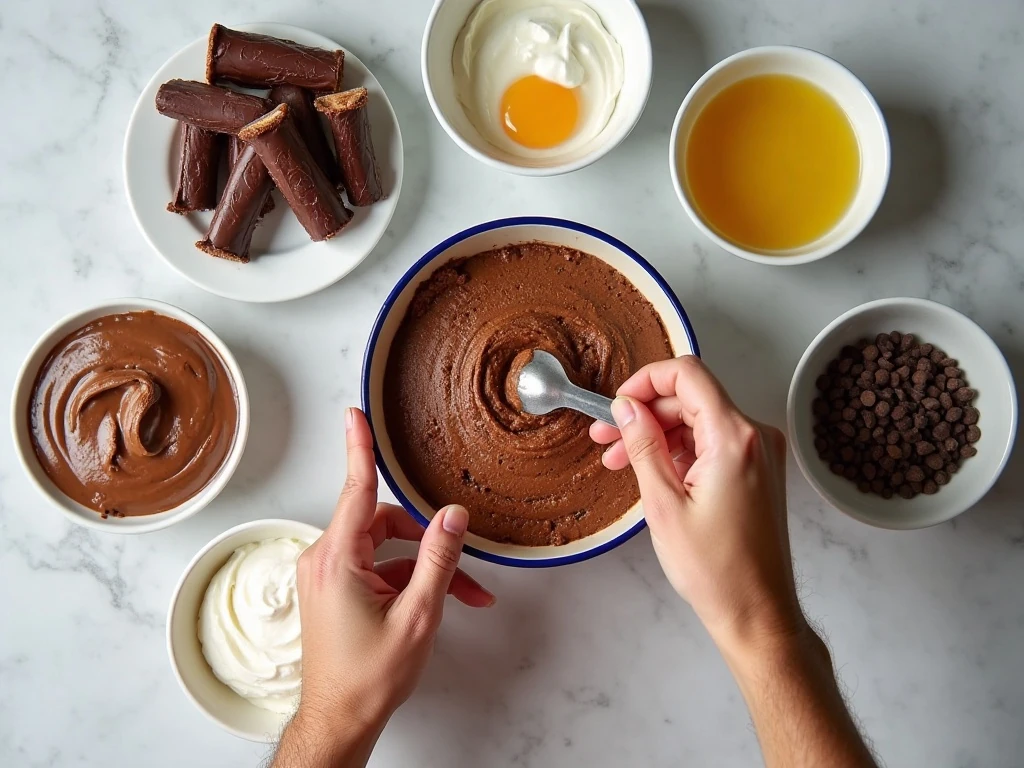 Ingredients for an easy chocolate caramel Twix Cake