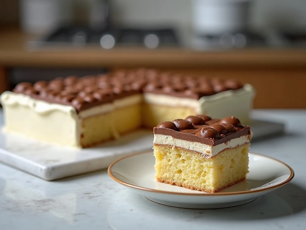 Covered Twix Cake stored in the refrigerator
